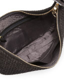 Zoe Woven Suede Hobo Bag, Black