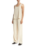 Pleated Crepe Pull-On Trousers, Bleached