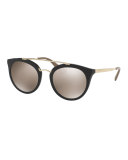 Mirrored Cat-Eye Double-Bridge Sunglasses, Black/Gold