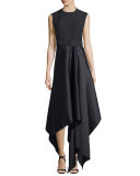 Harlech Sleeveless Crepe & Satin Midi Dress, Black