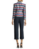 Charmeuse Cowl-Neck Cap-Sleeve Blouse, Medium Blue