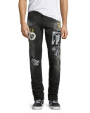 Rocco Patch Skinny Jeans, Worn Top Black