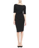 Deedie 3/4-Sleeve Side Ruched Dress, Black