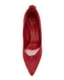 Brie Point-Toe Kid Suede Pump, Deep Red