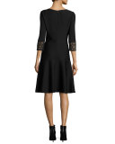 Milano Knit 3/4-Sleeve Fit-&-Flare Dress, Black