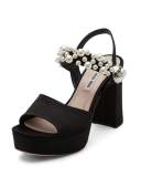 Pearly Satin Platform Sandal, Black
