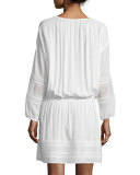 Lace-Inset Popover Dress, Off White