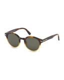 Lucho Shiny Havana Round Sunglasses, Brown