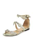 Mike Bow Metallic Flat Sandal, Gray Glitter