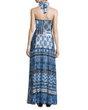 Halter Scarf-Print Maxi Dress 