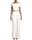 Embellished Cold-Shoulder Jumpsuit, Ivory