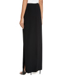 Crepe Straight Skirt with Side Slit, Black