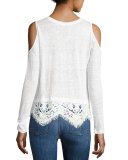Angela Cold-Shoulder Lace-Panel Top, White