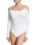 Lace-Up Sleeve Bodysuit, White