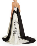 Strapless Black-Rose Gazar Gown, Black/White