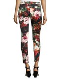 Floral-Print Ankle Skinny Jeans, Black