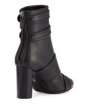 Leather Buckle High-Heel Bootie, Black