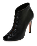 Leather Open-Toe 105mm Bootie, Black