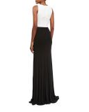 Sleeveless Two-Tone Floral Jersey Gown, White/Black