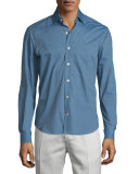 Muted Check Long-Sleeve Sport Shirt, Gray/Aqua
