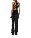 Halter-Neck Straight-Leg Jumpsuit, Black