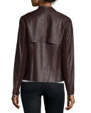 Asymmetric Cropped Leather Trench Jacket, Raisin