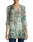 Villa Long-Sleeve Printed Silk Blouse  