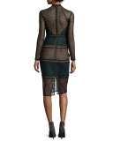 Fitted Mock-Neck Lace Midi Dress