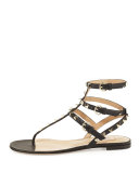 Rockstud Leather Gladiator Sandal, Black
