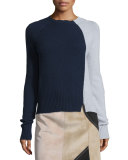 Bicolor Ribbed Raglan Sweater, Dark Gray Melange