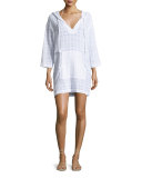 Tonal Plaid Cotton Hooded Coverup Tunic