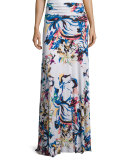 Long Printed Full Skirt, Botanical  