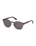 Rimless Dark Havana Round Sunglasses, Gray/Brown