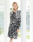 Long-Sleeve Floral-Print Jersey Dress, Black/White