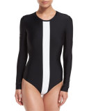 UPF 50 Long Sleeve White Stripe One Piece
