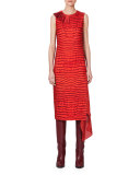 Sleeveless Printed Asymmetric-Panel Dress, Red