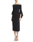 Selena Off-The-Shoulder Midi Dress, Black