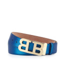Mirror-B Buckle Leather Belt, Ultramarine Blue