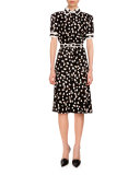 Ella Polka-Dot Short-Sleeve Shirtdress, Black