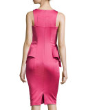 Adonia Sleeveless Satin Peplum Dress 