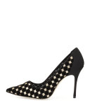 Fortuni Velvet Check 105mm Pump, Black/Gold