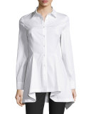 Flared-Hem Long-Sleeve Blouse, White