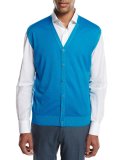 Cashmere-Silk V-Neck Cardigan Vest, Aqua (Blue)