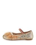 Feather-Trim Glitter Ballerina Flat