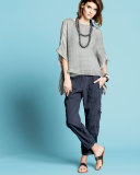 Cargo Linen-Blend Ankle Pants, Midnight