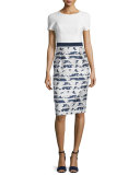 Short-Sleeve Combo Striped Sheath Dress