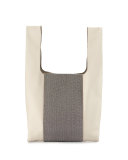 Monili-Stripe Leather Shopper Tote Bag, Vanilla