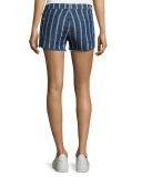 Striped Denim Cutoff Shorts, Indigo
