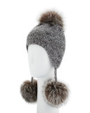Cashmere Pompom Tassel Beanie Hat, Gray