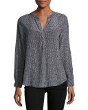 Peterson Long-Sleeve Silk Top, Black